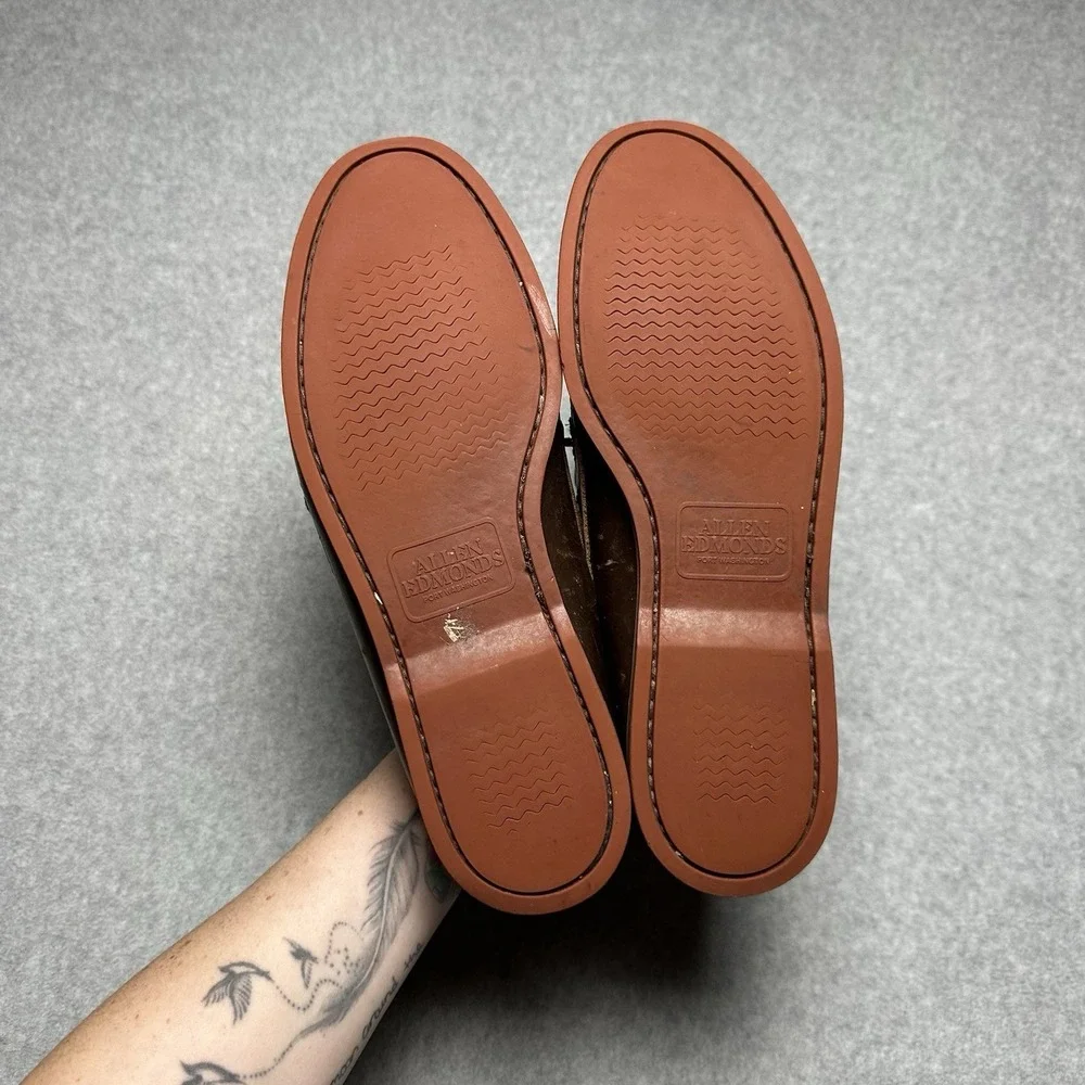 ALLEN EDMONDS MENS BOAT SHOES FORCE 10 BROWN LEATHER UPPER DECK SOLE Size 11